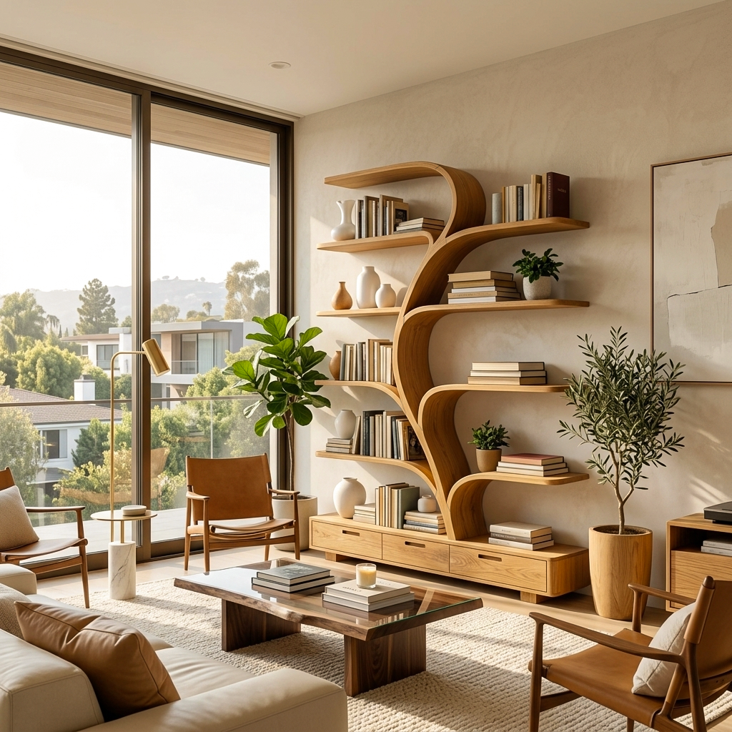 Organic Natural Wood Bookshelf Branch Shape For Home Decor