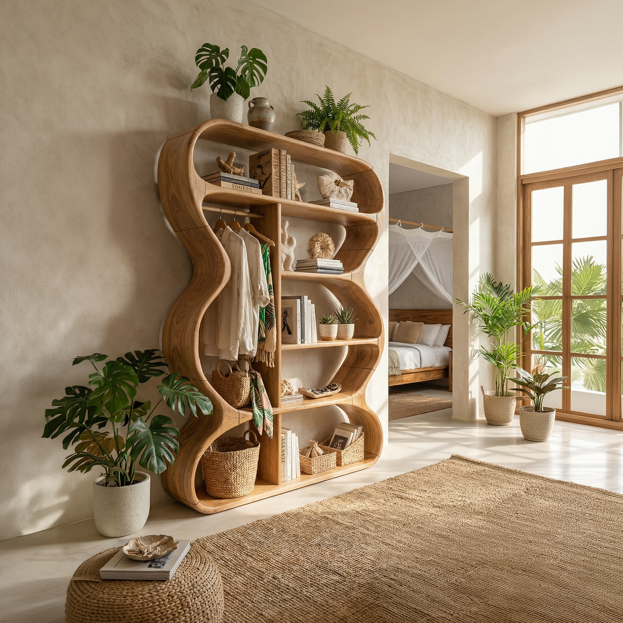 Rustic Farmhouse Sculptural Bookshelf Laundry Room Storage