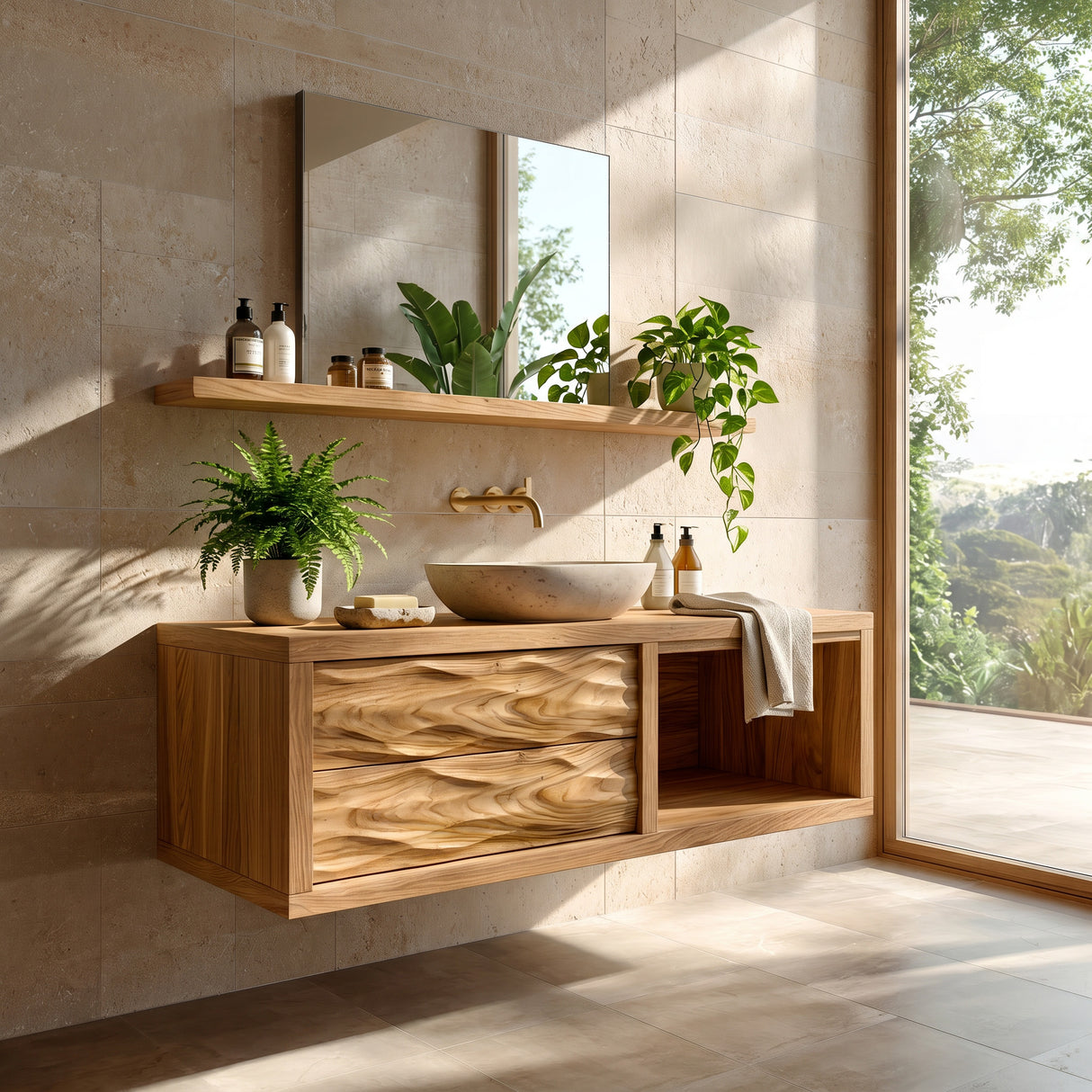 Modern Floating Bathroom Vanity With Wave Front For Bathroom Decor