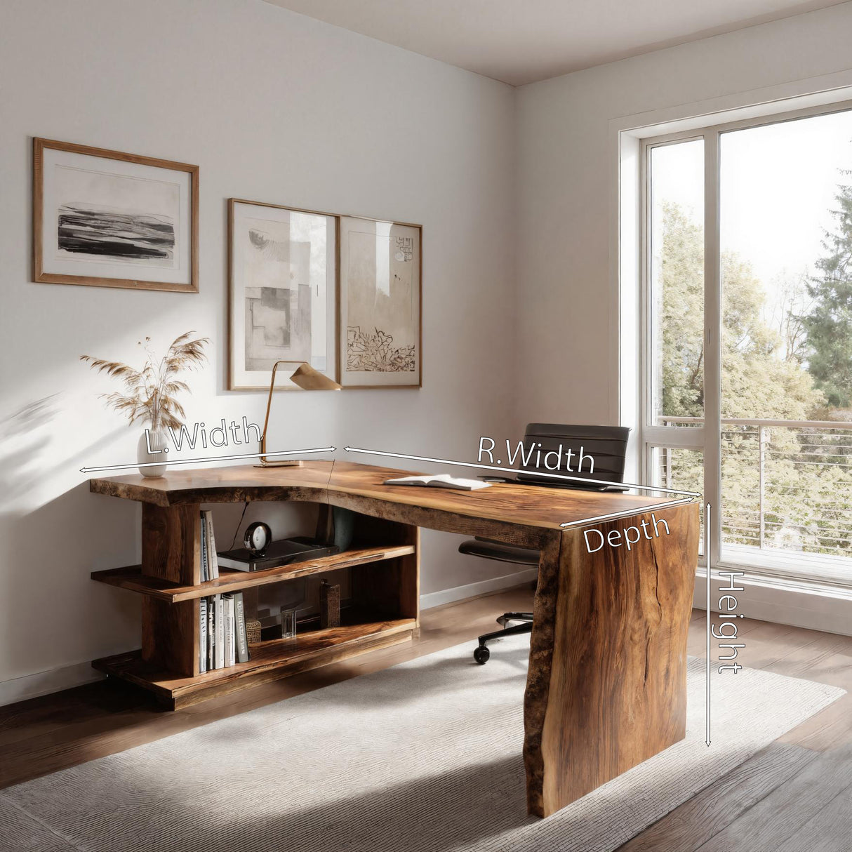Modern L Shaped Desk With Bookshelf For Home Office