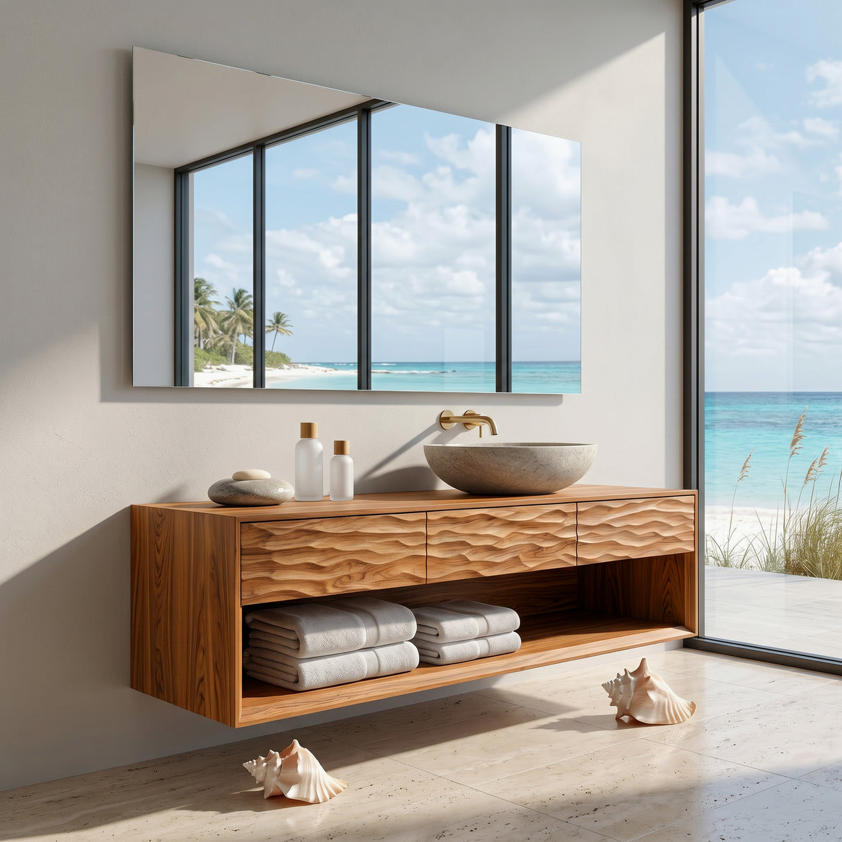 Contemporary Floating Bathroom Vanity With Textured Front For Bathroom