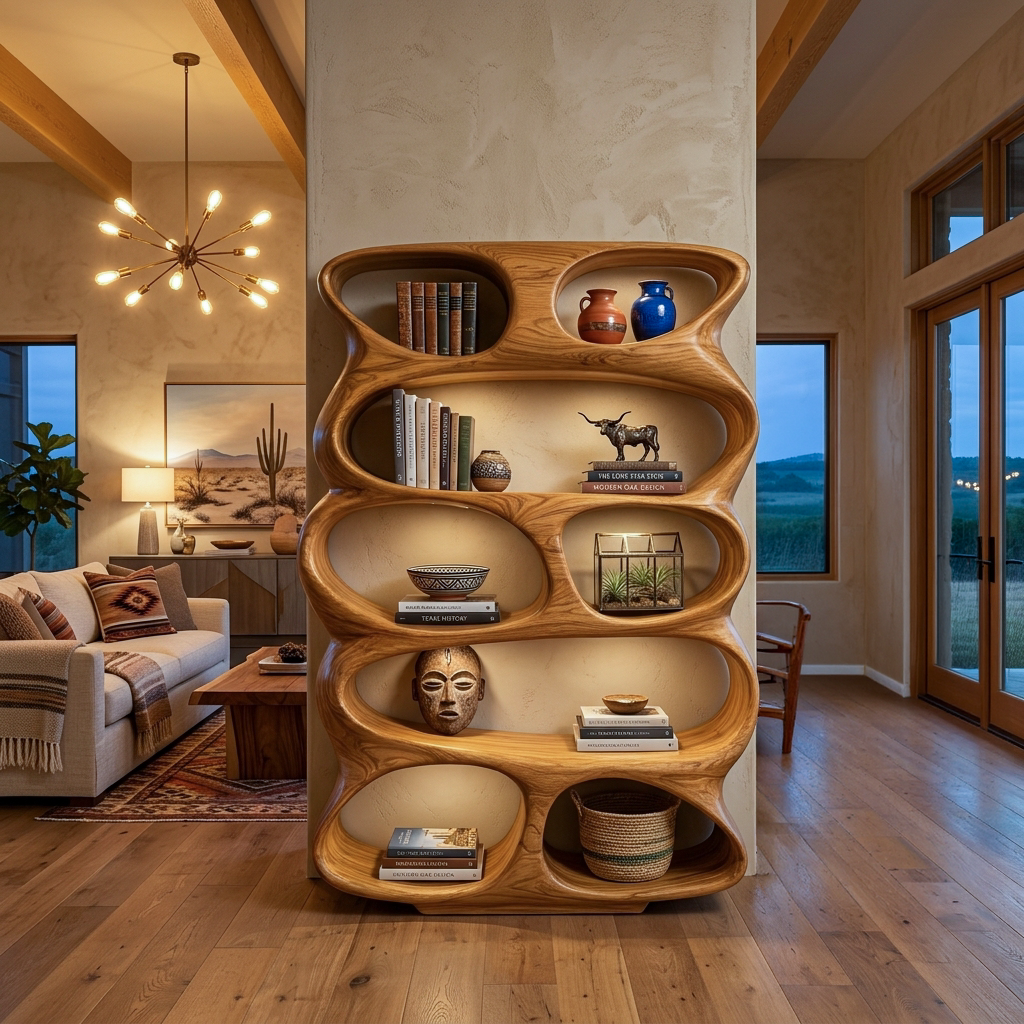 Contemporary Flowing Form Bookshelf For Living Room Storage