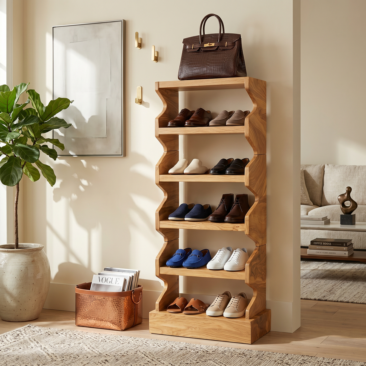 Japandi Tall Shoe Rack For Condo Entryway Hallway Placement