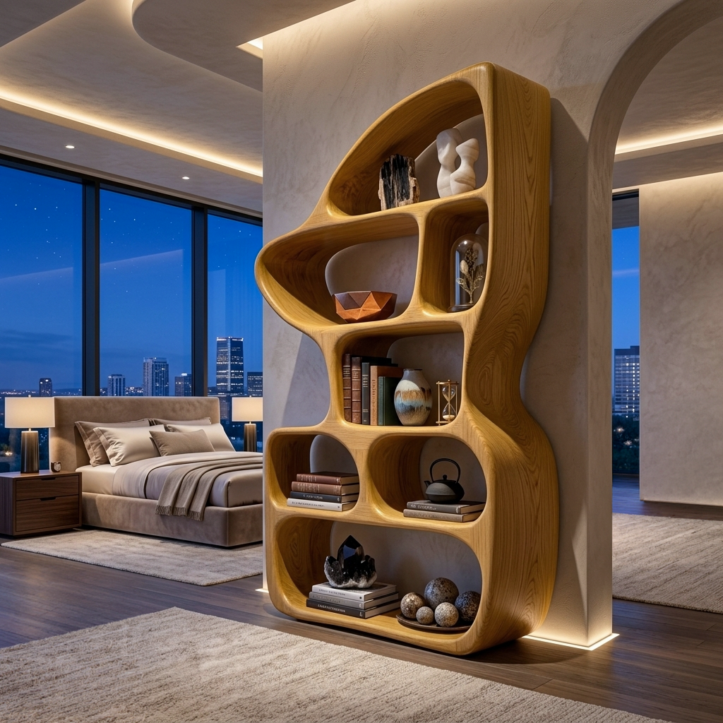 Organic Bookcase With Contemporary Sculptural Form For Living Room