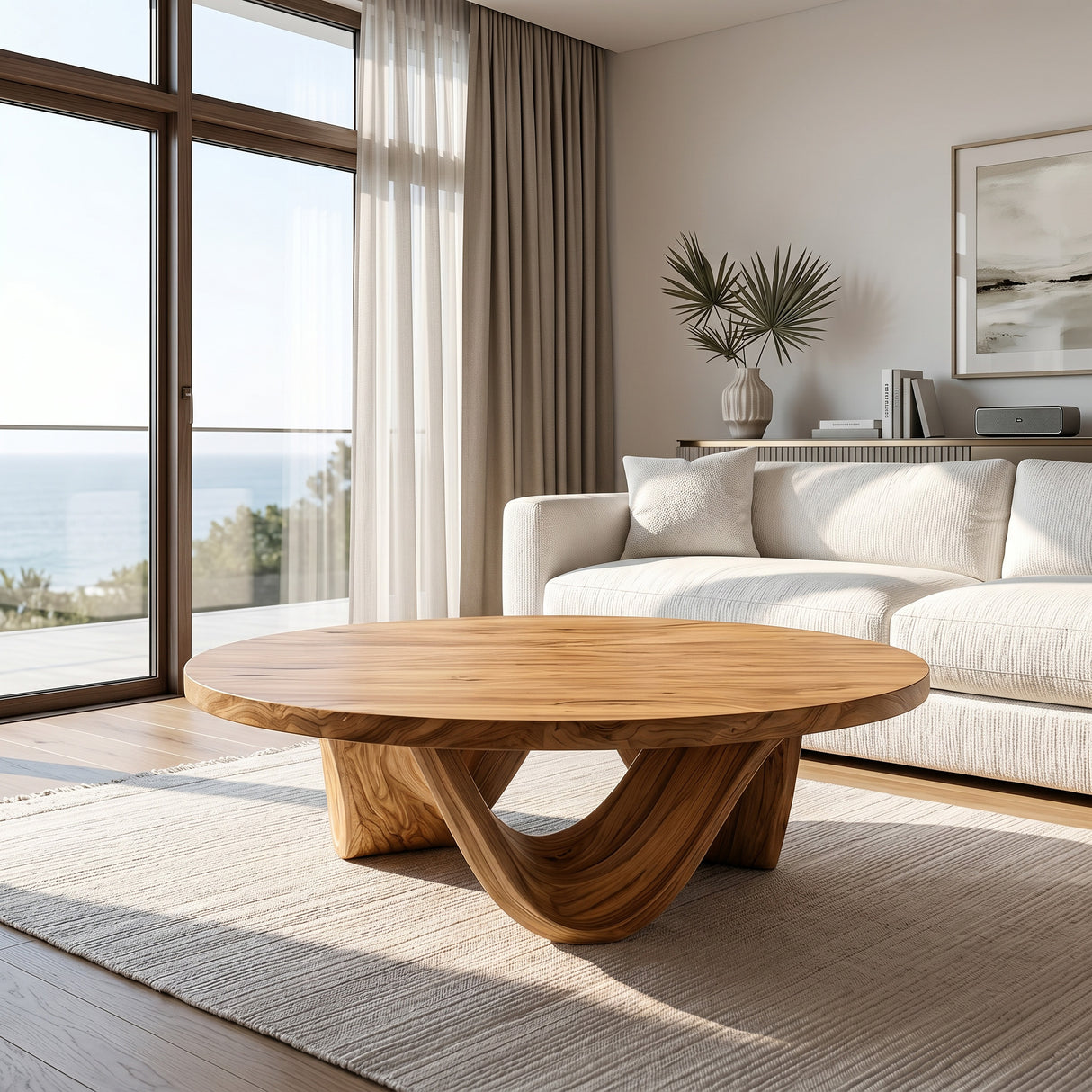 Contemporary Round Coffee Table With Continuously Curved Base For Living