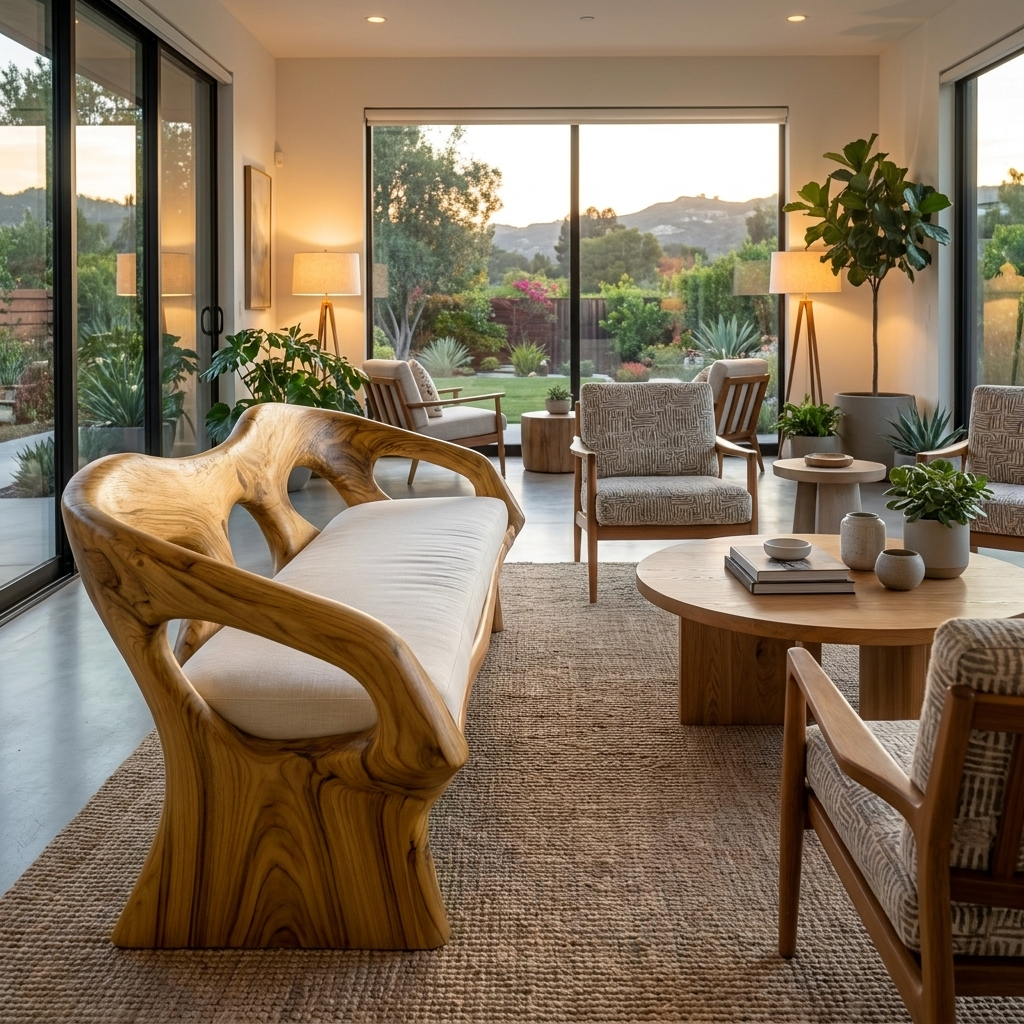 Luxury Wooden Sofa Unique Curved Design For Living Room
