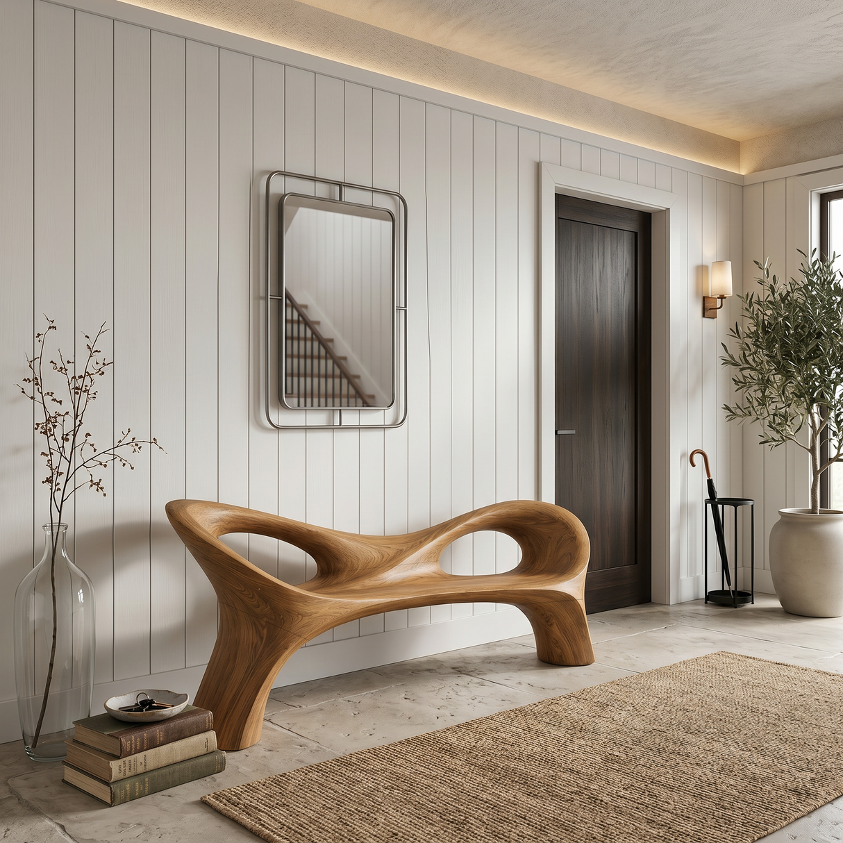 Organic Curved Hallway Bench For Contemporary Hallway Seating