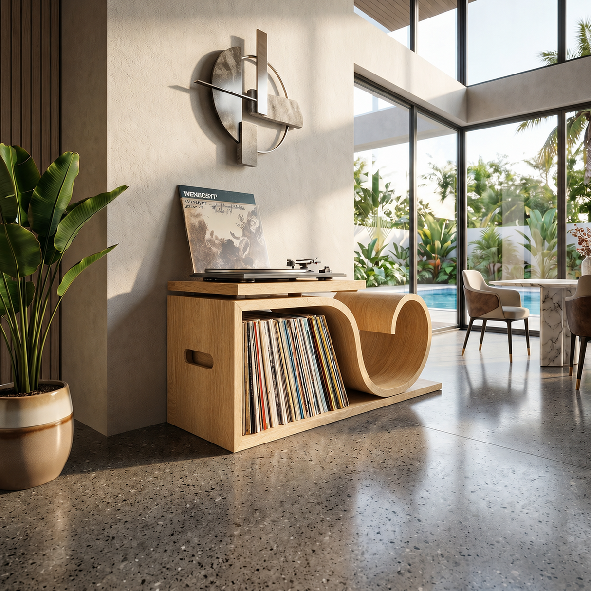 Japandi Wave Record Player Cabinet Wellness Room
