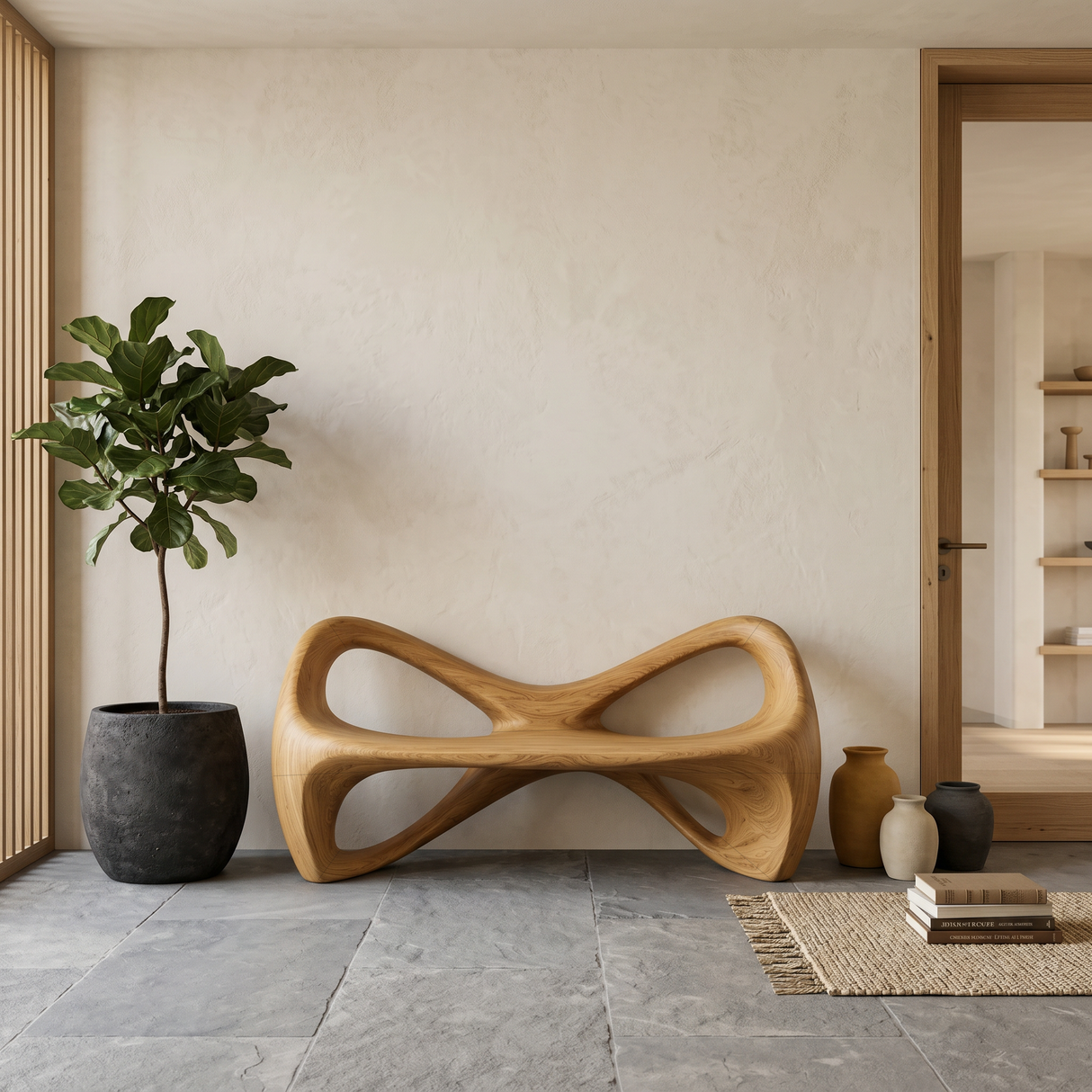 Organic Bench With Continuous Curved Base For Luxury Interiors