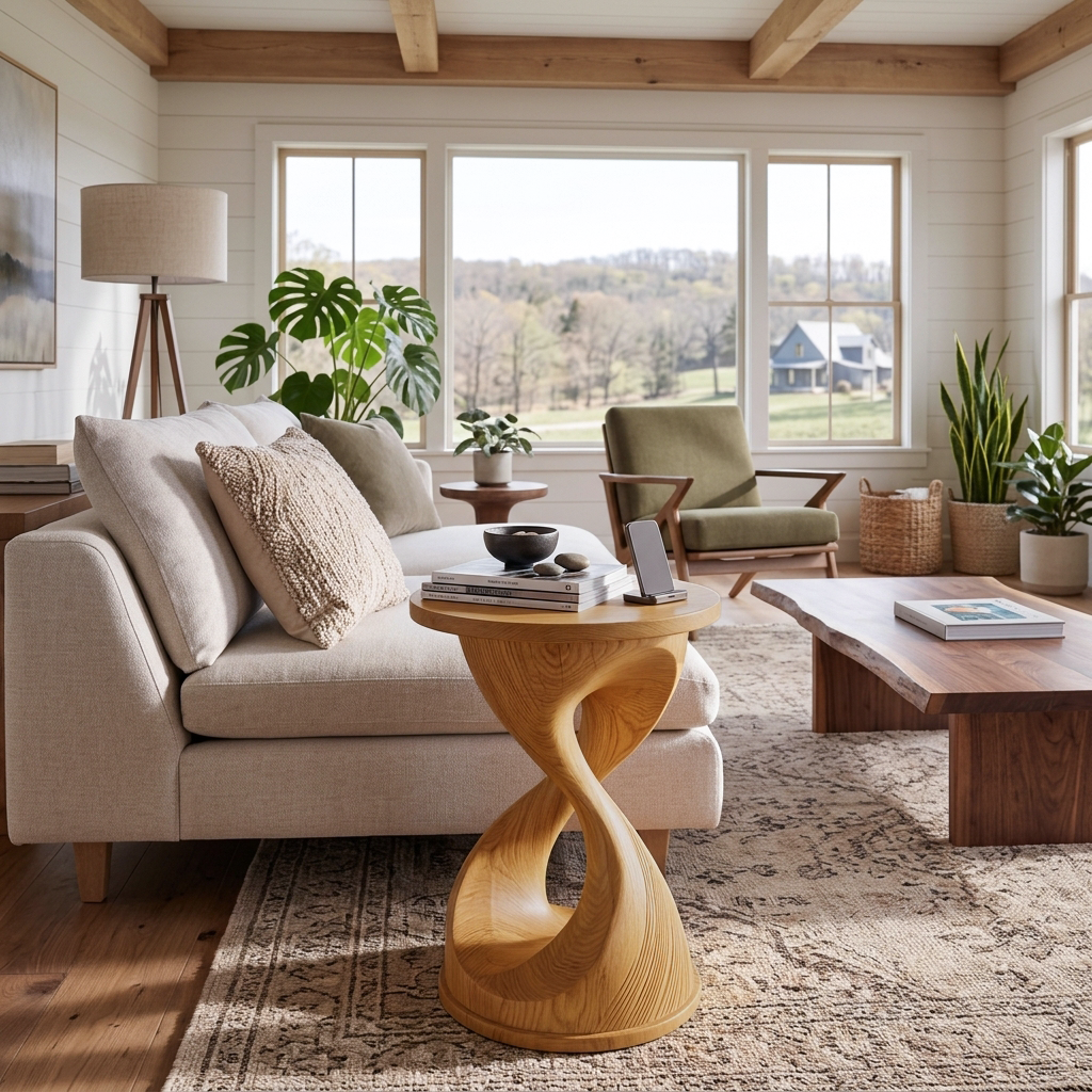 Luxury Side Table With Hourglass Shape Base For Living Room