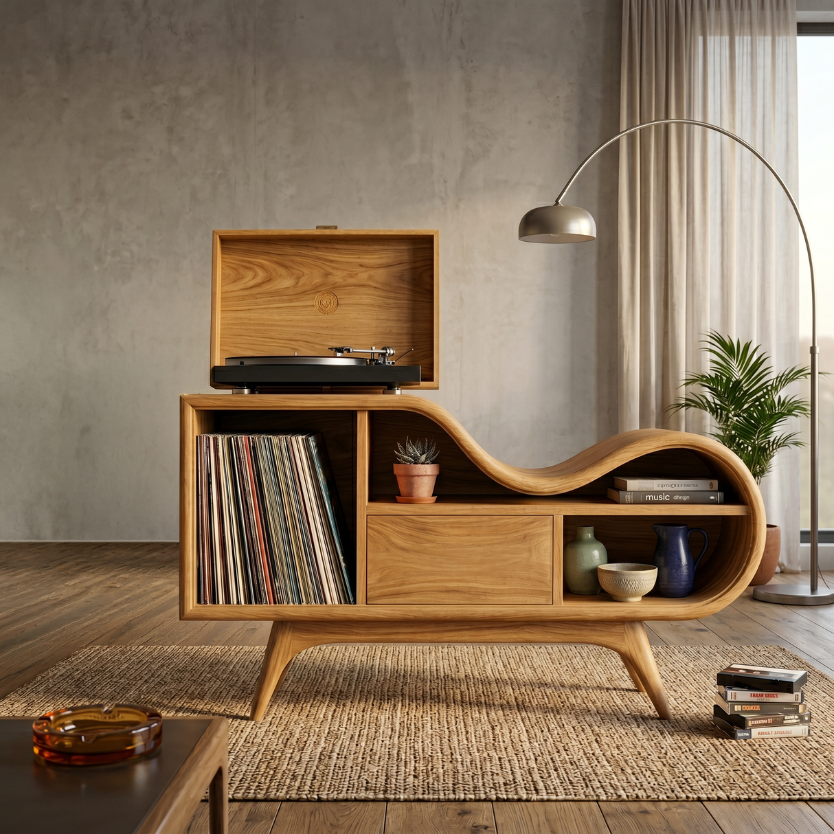 Organic Record Cabinet Undulating Design For Living Room