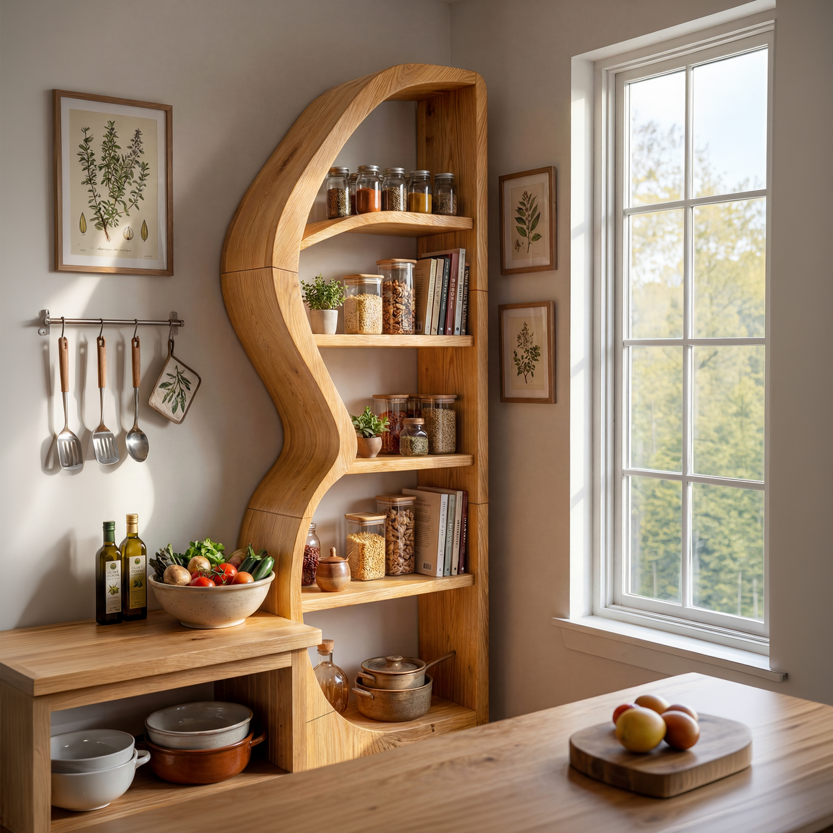 Mid Century Modern Unique Bookshelf Living Room Storage
