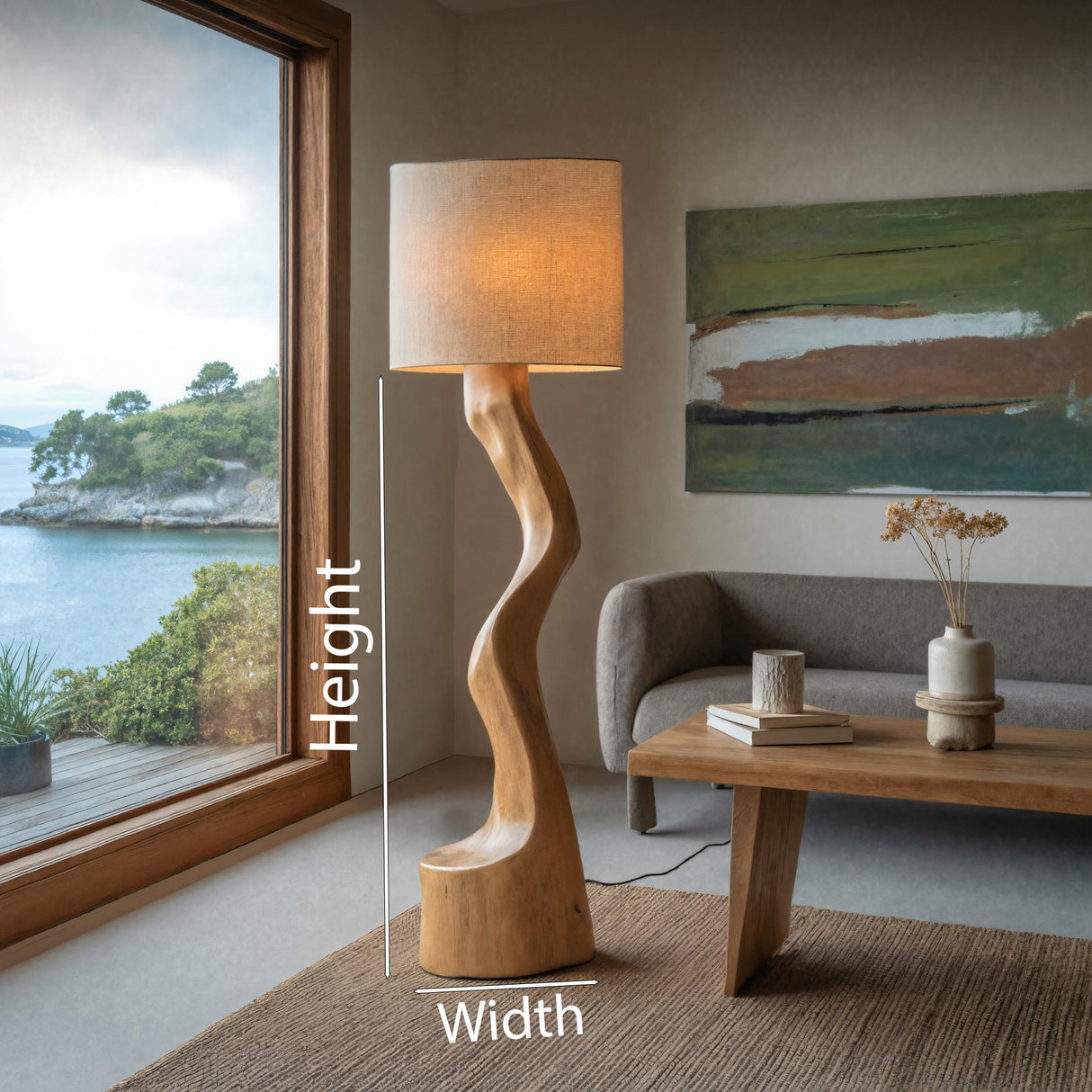 Rustic Sculptural Floor Lamp With Curved Base For Bedroom