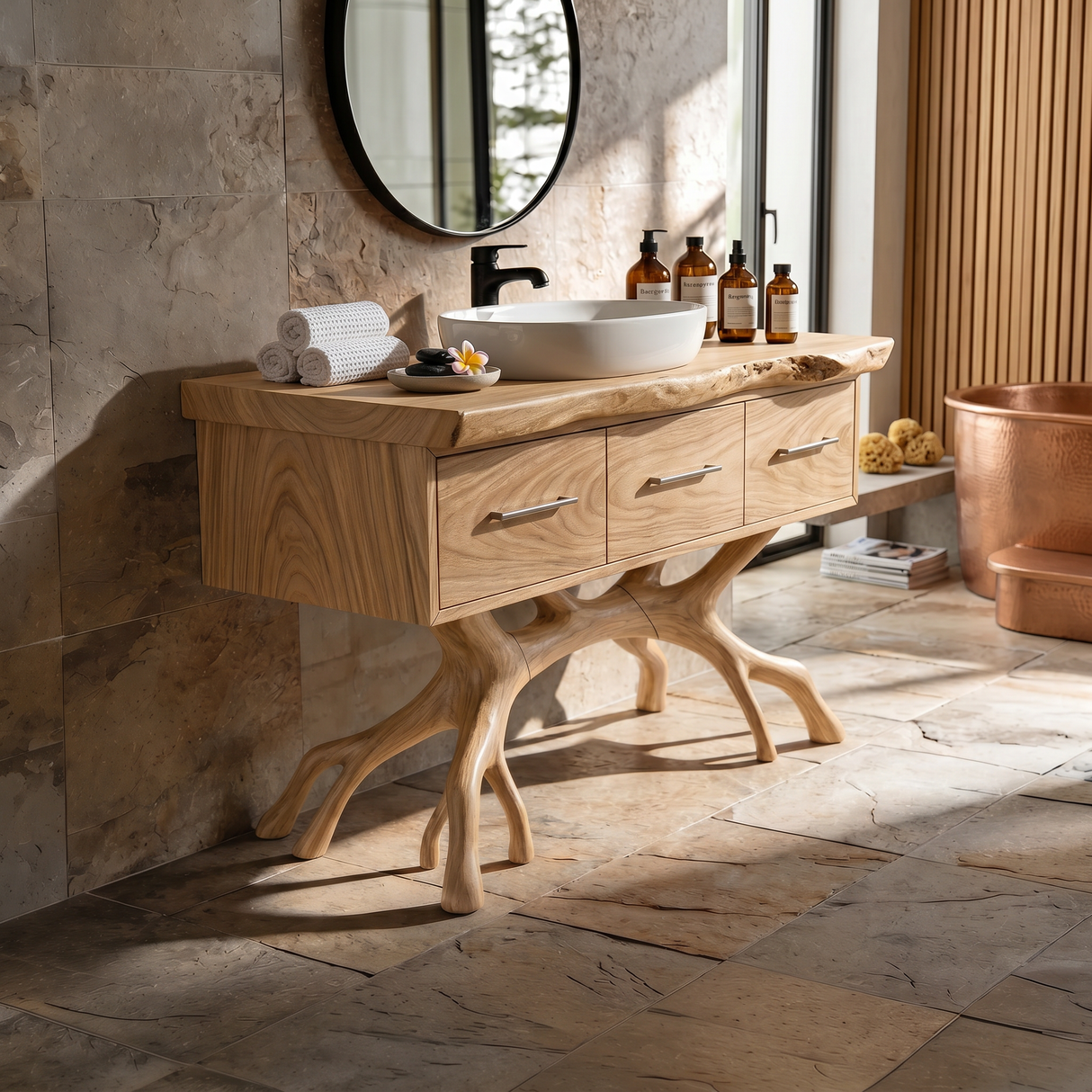 Tropical Wooden Vanity Cabinet With Drawers Spa Bathroom