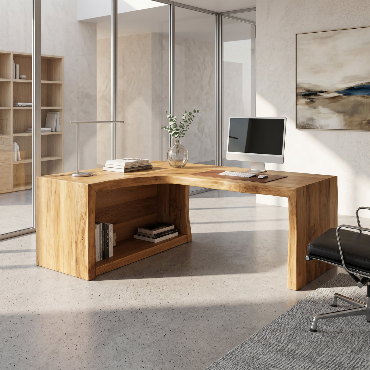 Modern Live Edge L Shaped Desk For Home Office