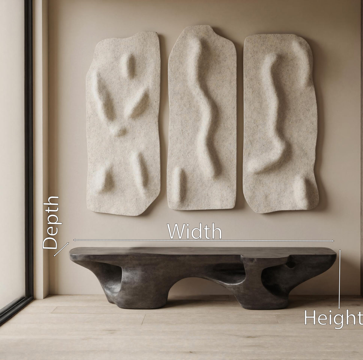 Contemporary Sculptural Bench With Carved Design For Living Room