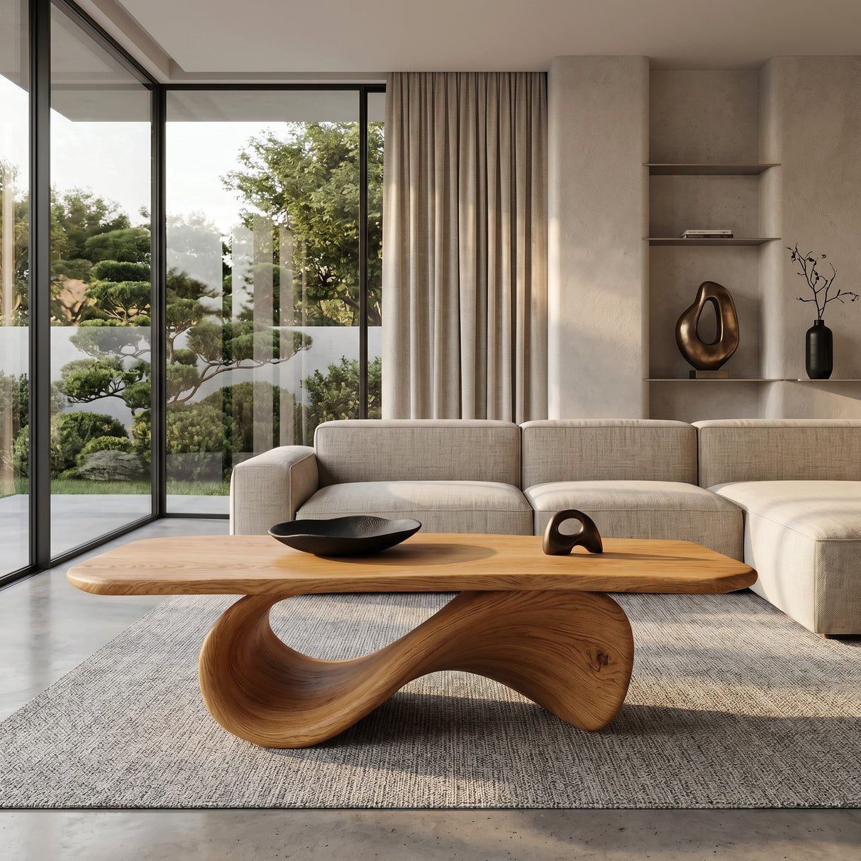 Modern Coffee Table With Organic Curved Base For Living Room
