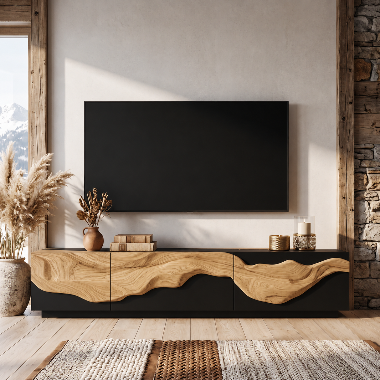 Rustic TV Console For Living Room Furniture Decor