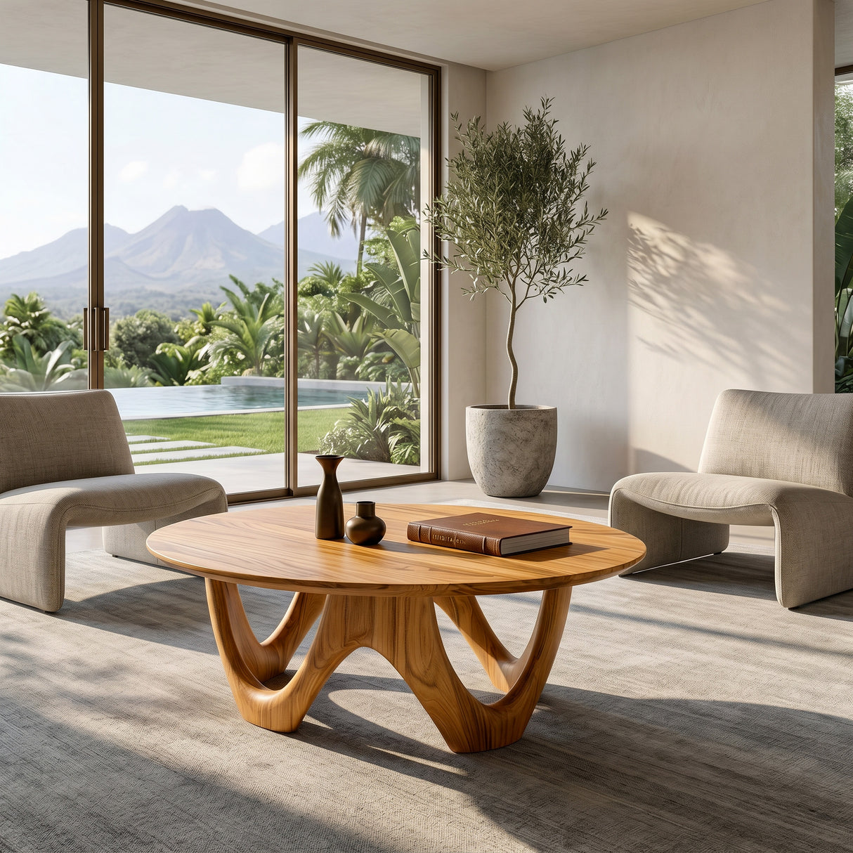 Minimalist Wooden Round Coffee Table For Living Room Decor