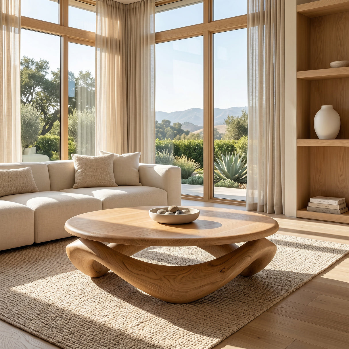 Contemporary Sculptural Coffee Table With Pedestal Base For Living Room