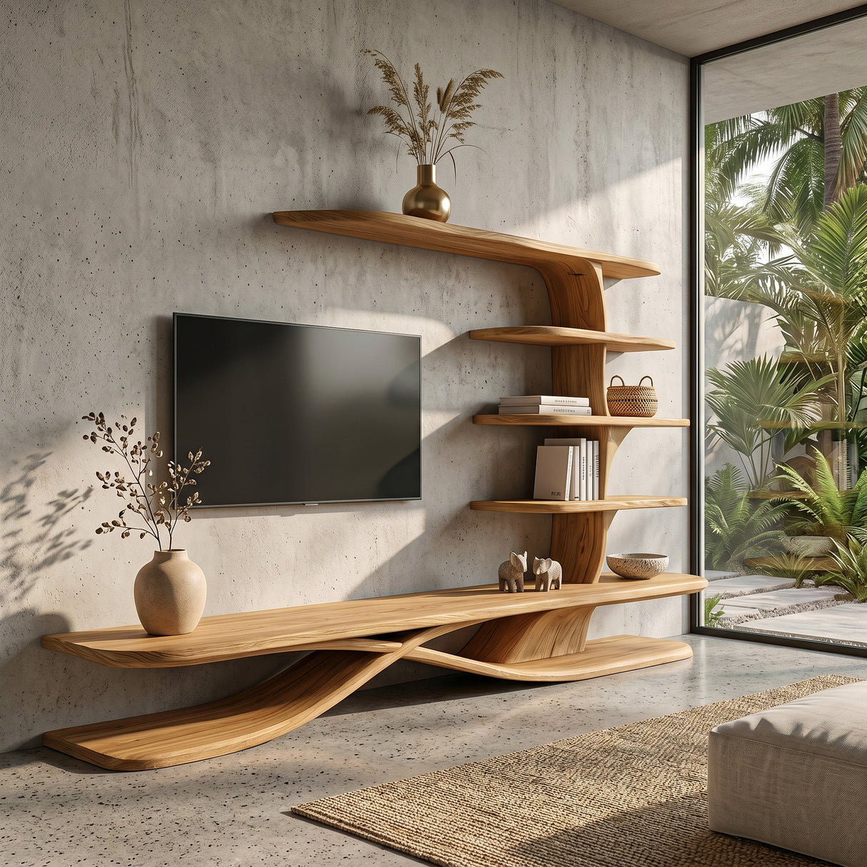 Contemporary TV Stand With Side Shelving For Living Room