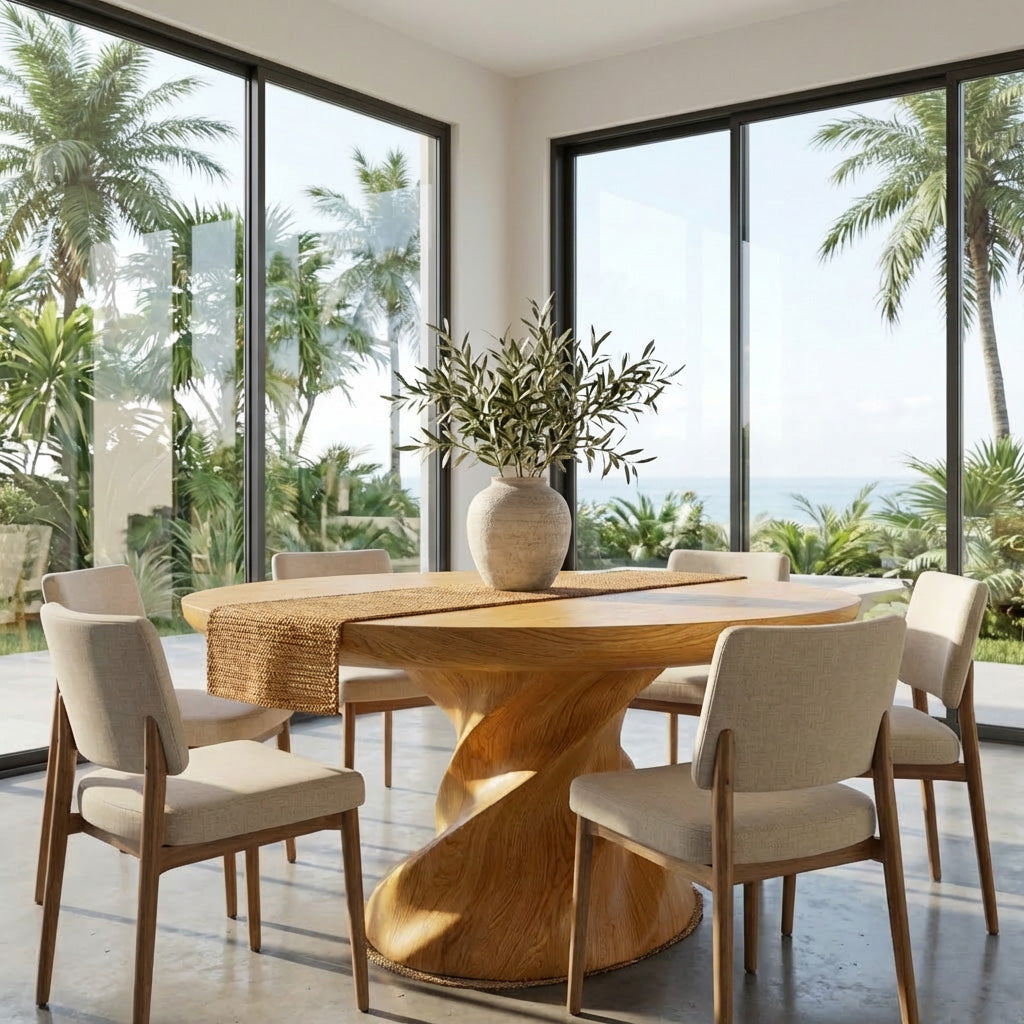 Contemporary Round Dining Table With Twisted Base For Dining Room