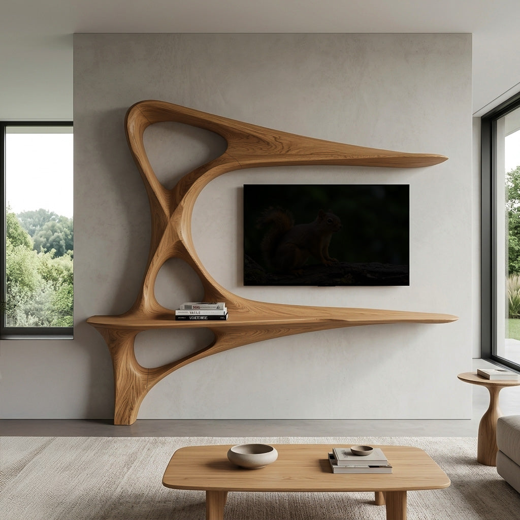 Rustic TV Console With Carved Frame For Living Room
