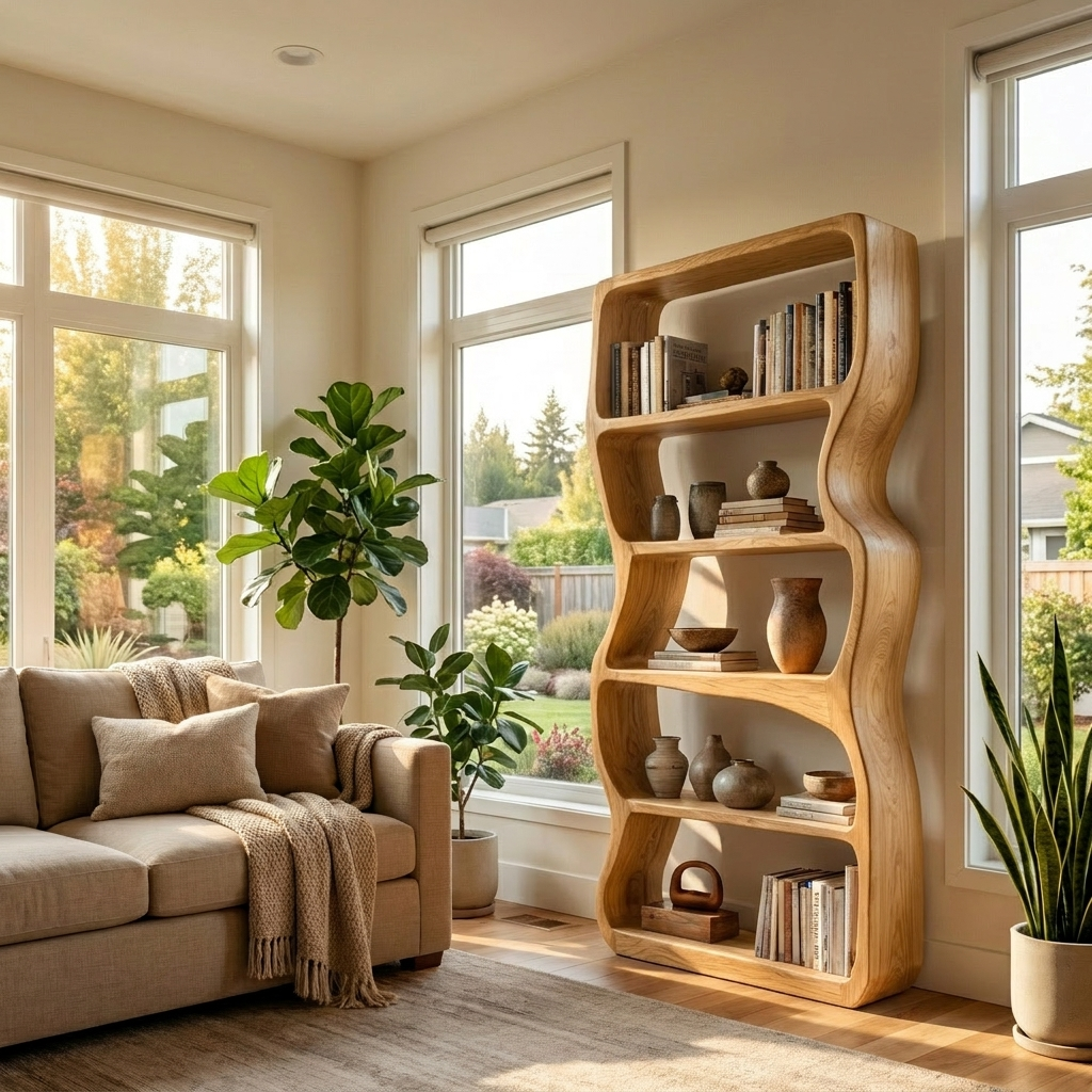Contemporary Wooden Standing Shelf For Living Room Display