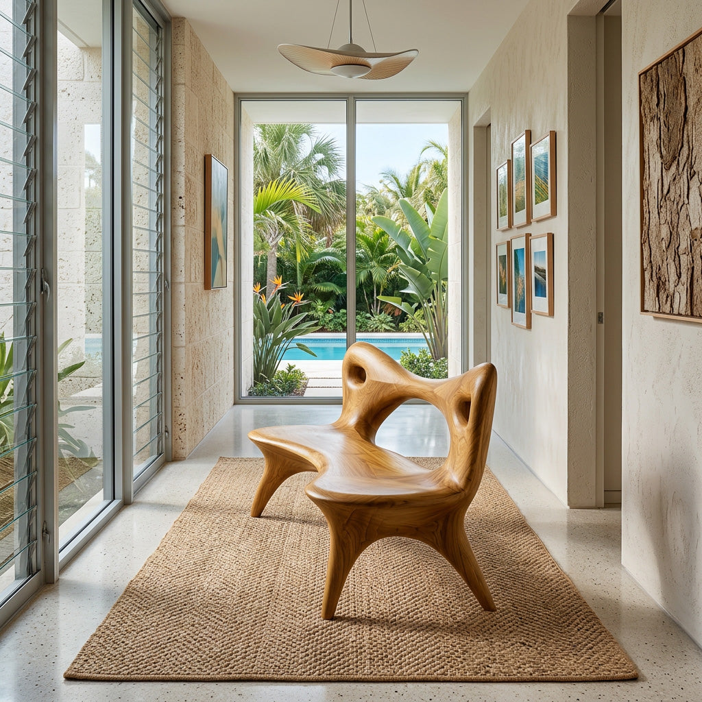 Contemporary Natural Wood Curved Bench For Living Room