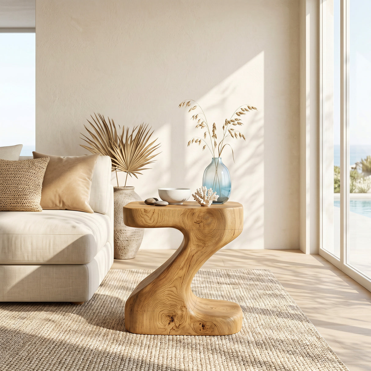 Organic Wooden Z-Shaped Side Table For Home Living