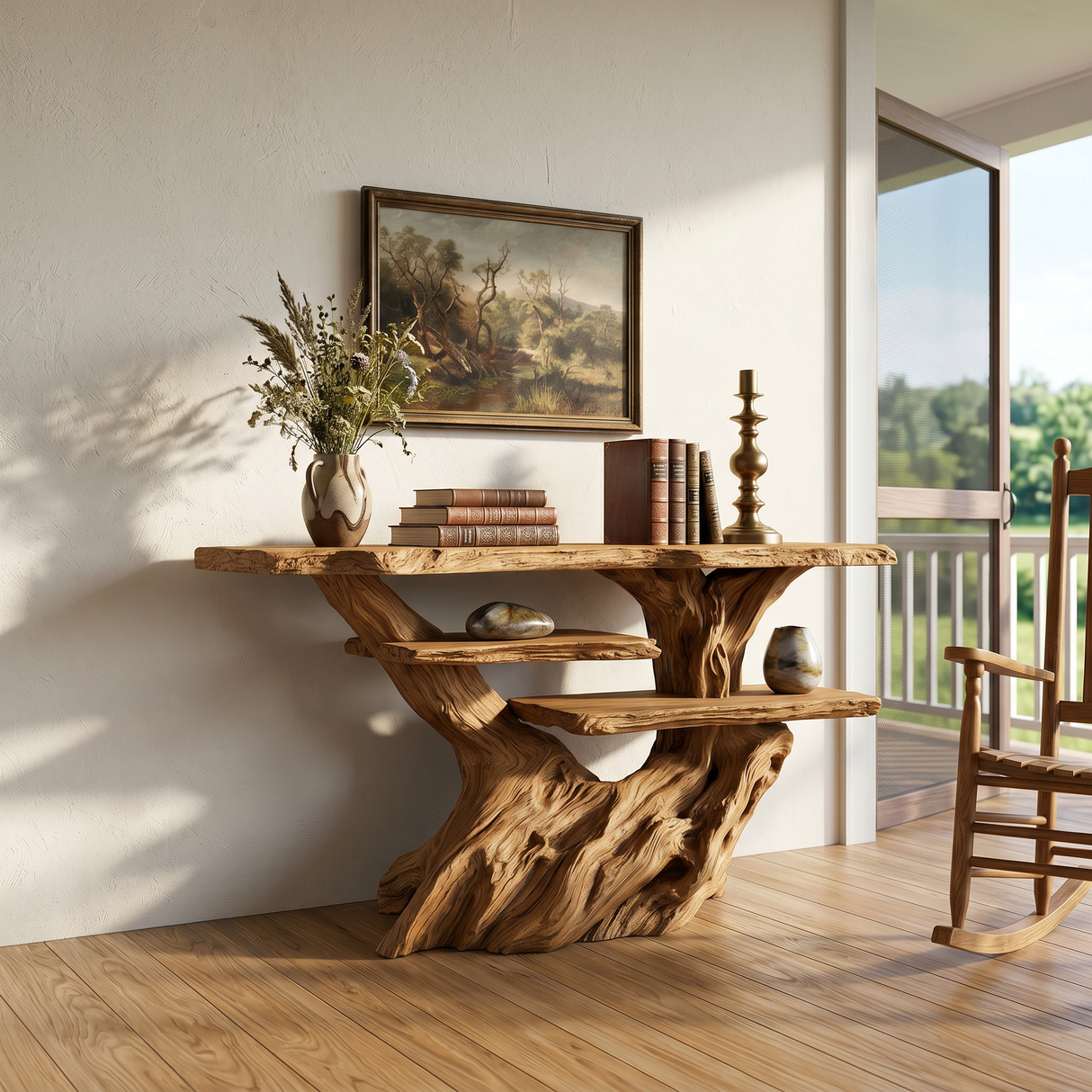 Modern Charred Wood Display Shelf For Hallway Furniture