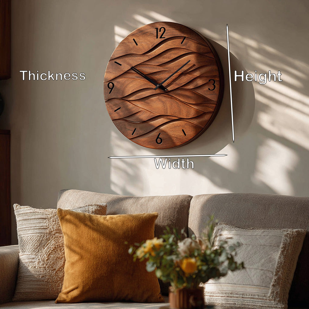 Organic Modern Wood Wave Wall Clock For Living Room