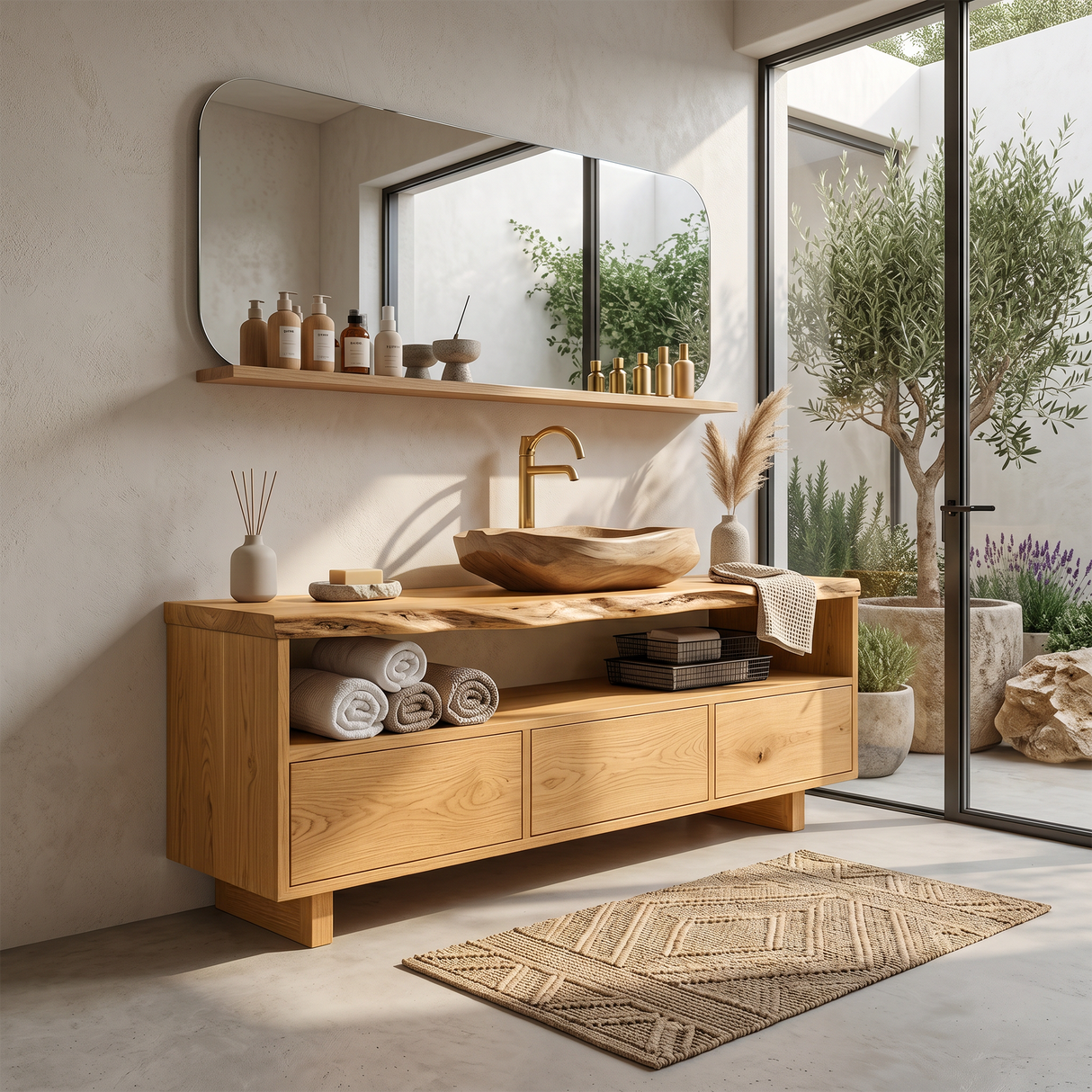 Mid Century Wooden Vanity For Bathroom Wall Mount