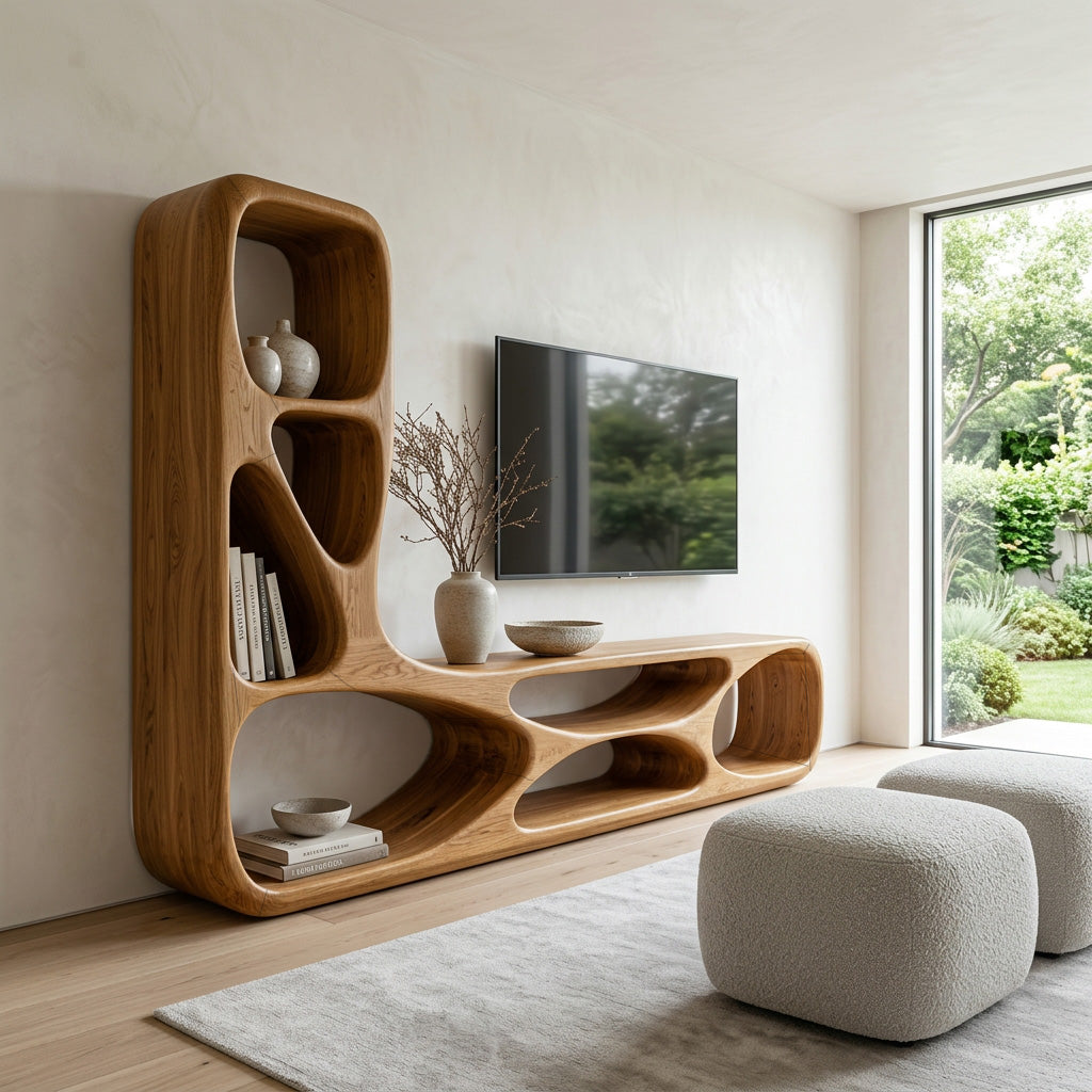 Organic Natural Wood TV Wall Unit For Living Room