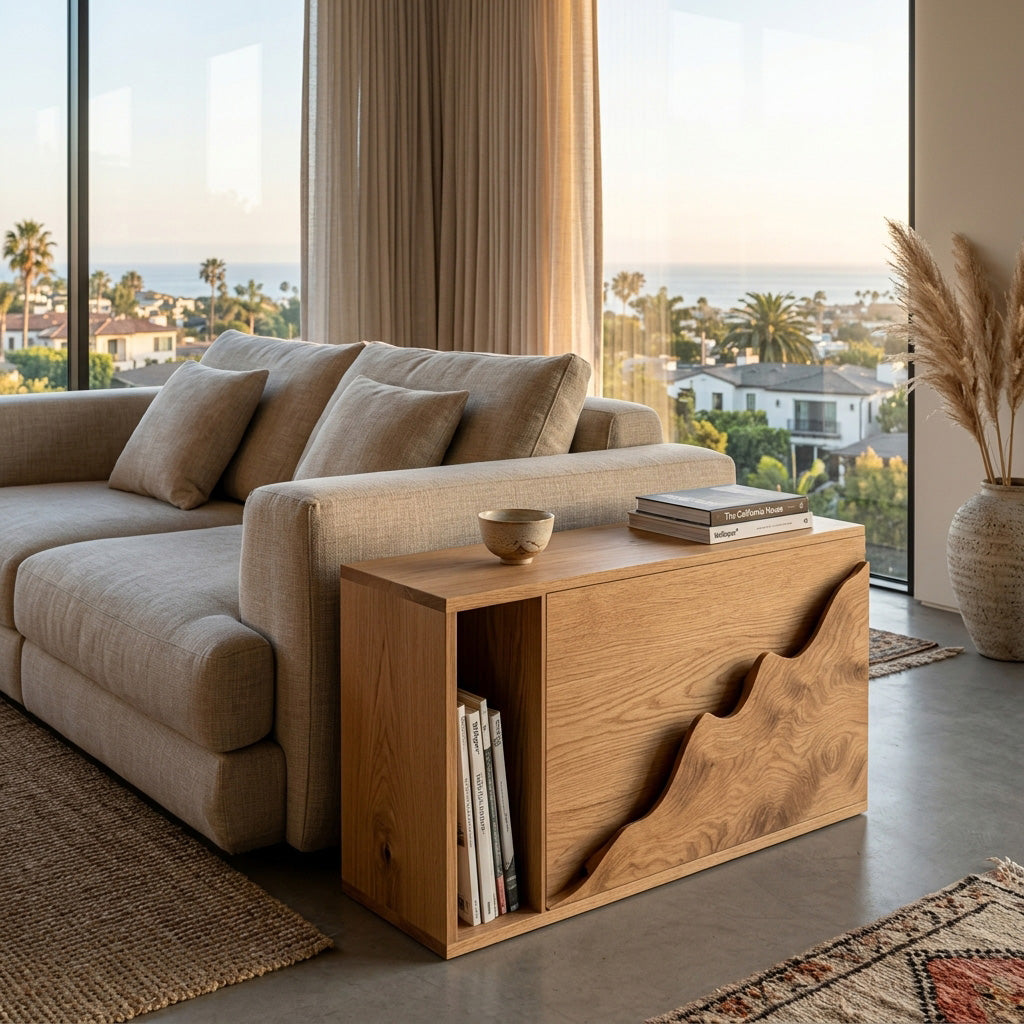 Organic Natural Wood Carved Front Side Table For Living Room