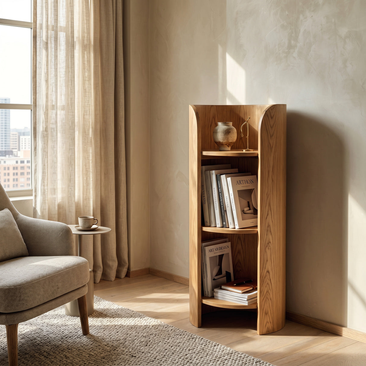 Contemporary Round Natural Wood Magazine Rack For Living Room