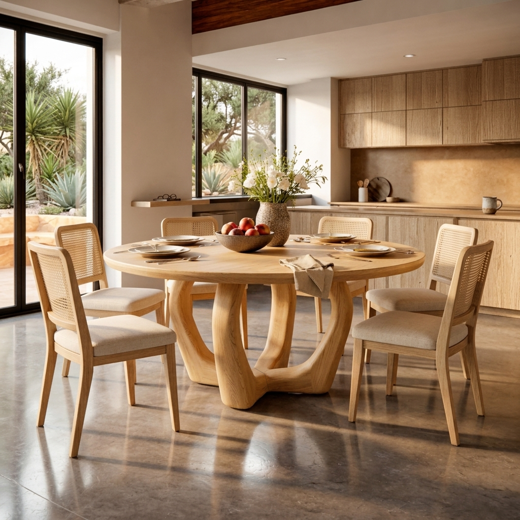 Elegant Wooden Round Dining Table For Dining Area