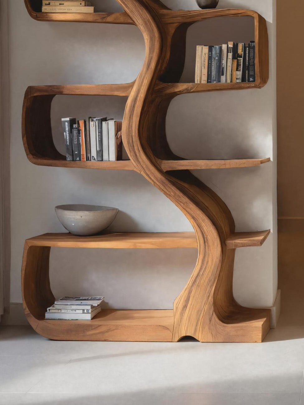 Organic Sculptural Bookshelf With Wavy Design For Living Room
