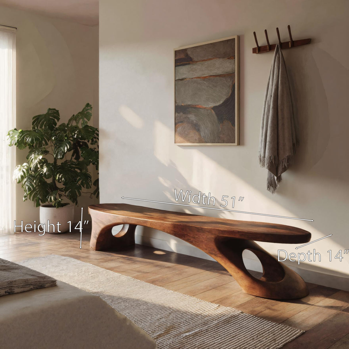 Modern Sculptural Bench With Organic Design For Entryway