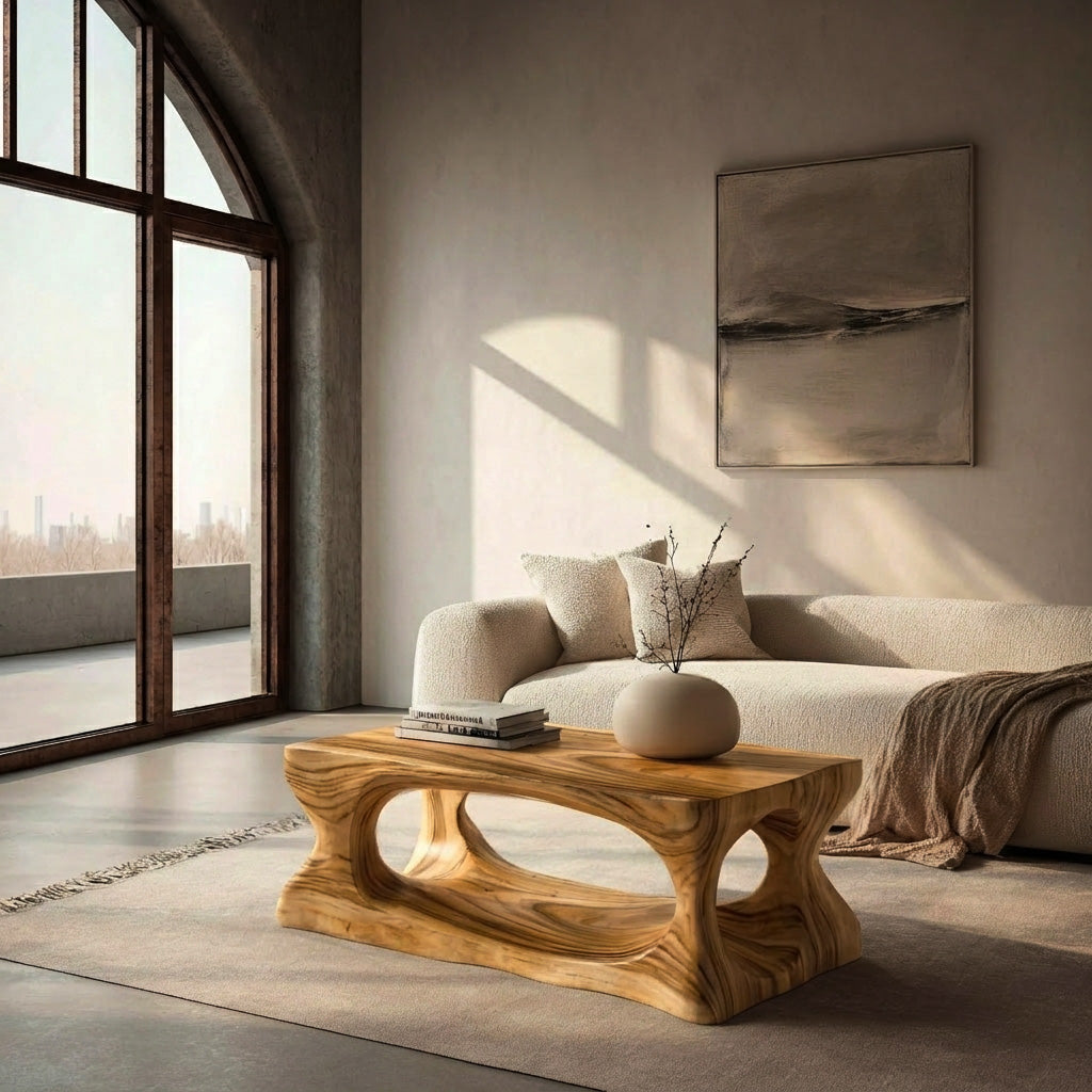 Organic Style Coffee Table Natural Wood For Living Room