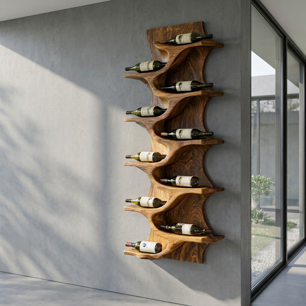Rustic Natural Wood Wine Rack For Home Bar Wall Storage