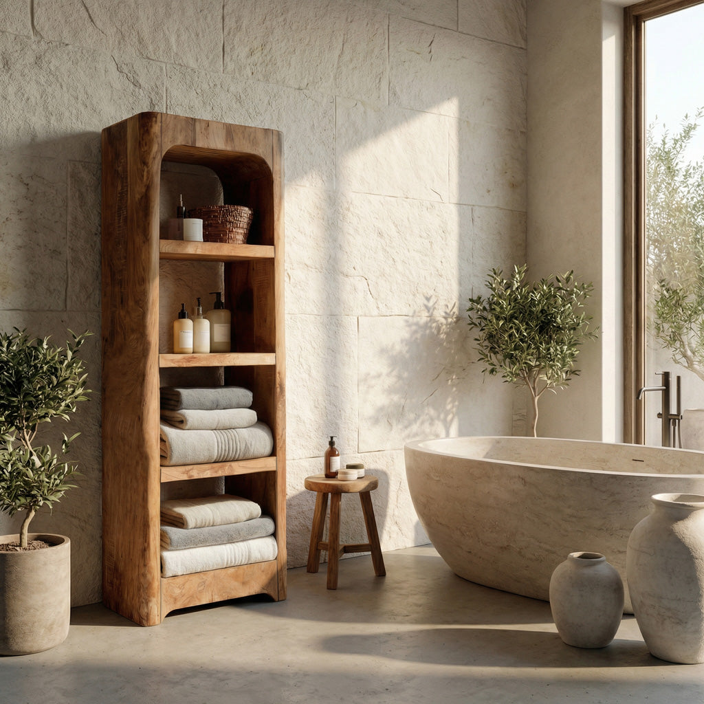Handcrafted Wooden Bathroom Shelf With Four Tiers For Bathroom
