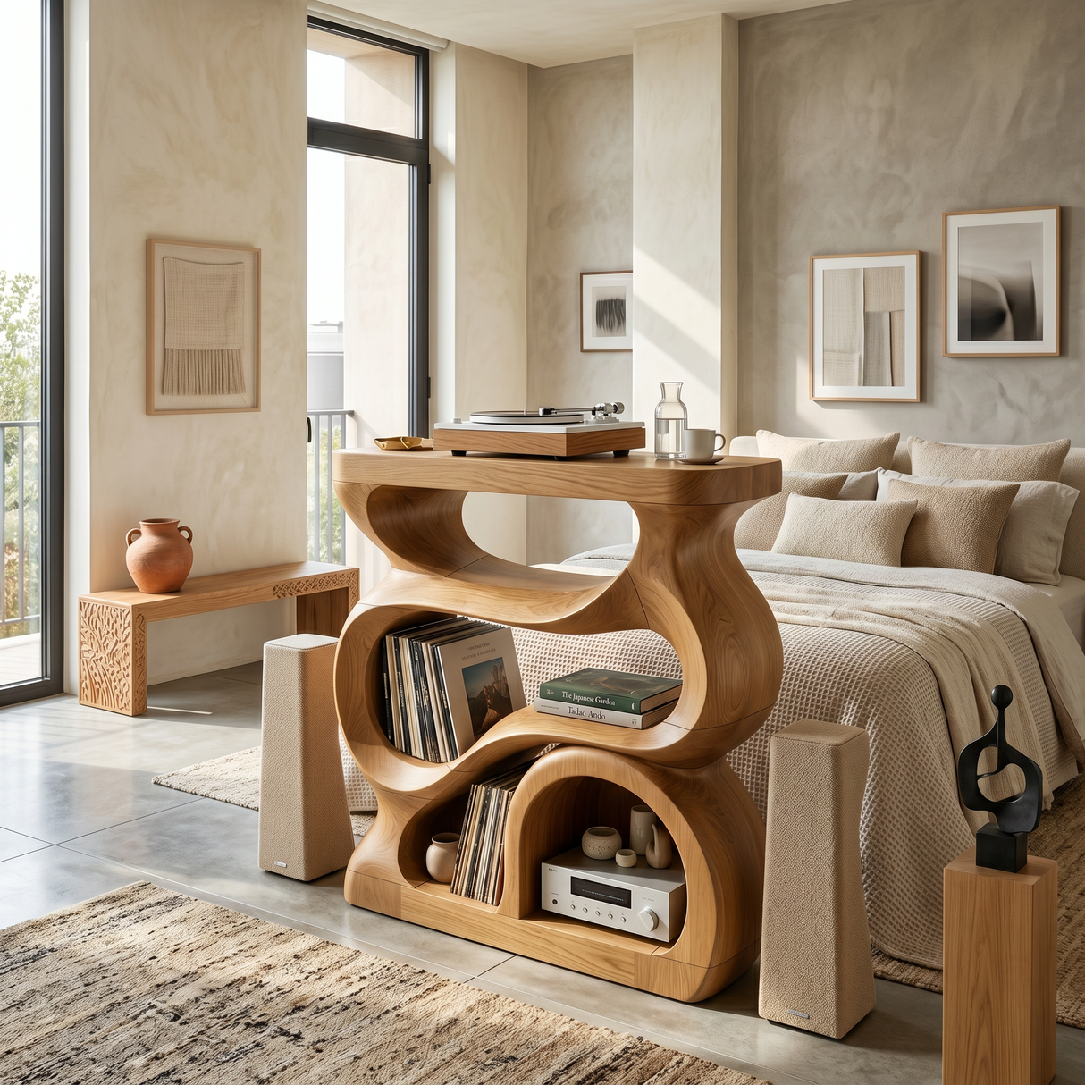 Modern Turntable Stand With Storage For Living Room