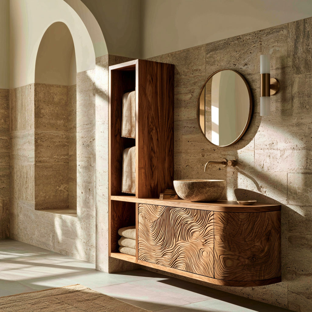 Organic Bathroom Vanity With L-shaped For Master Bathroom