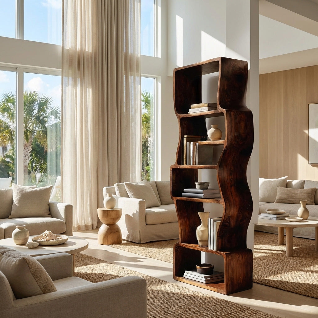Organic Sculptural Wooden Bookcase For Modern Home