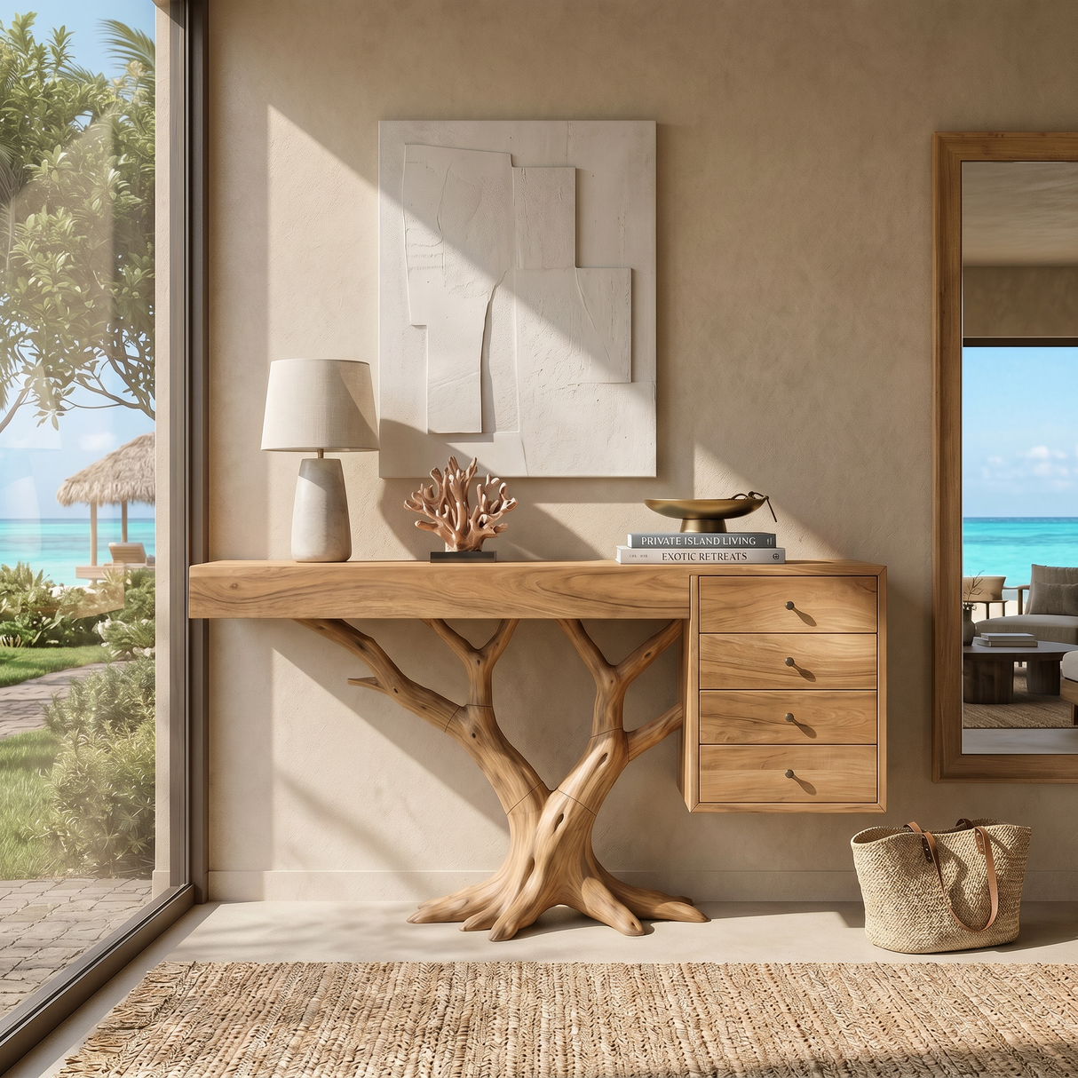 Organic Floating Console Table Designer Entryway