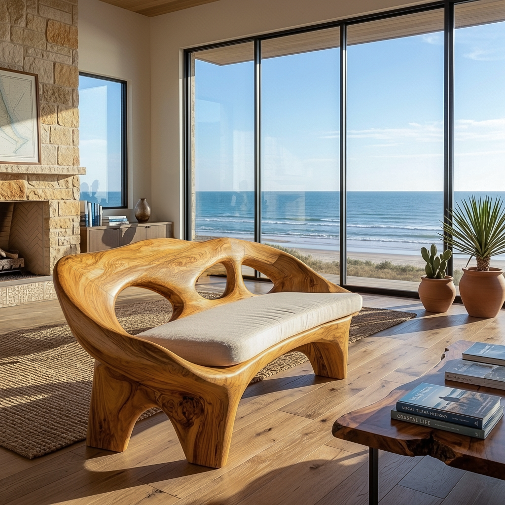 Modern Curved Natural Wood Sofa For Living
