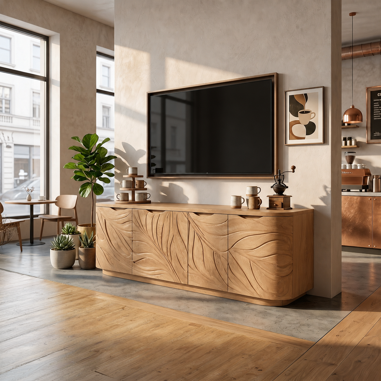 Contemporary Wooden Media Console For Urban Interior