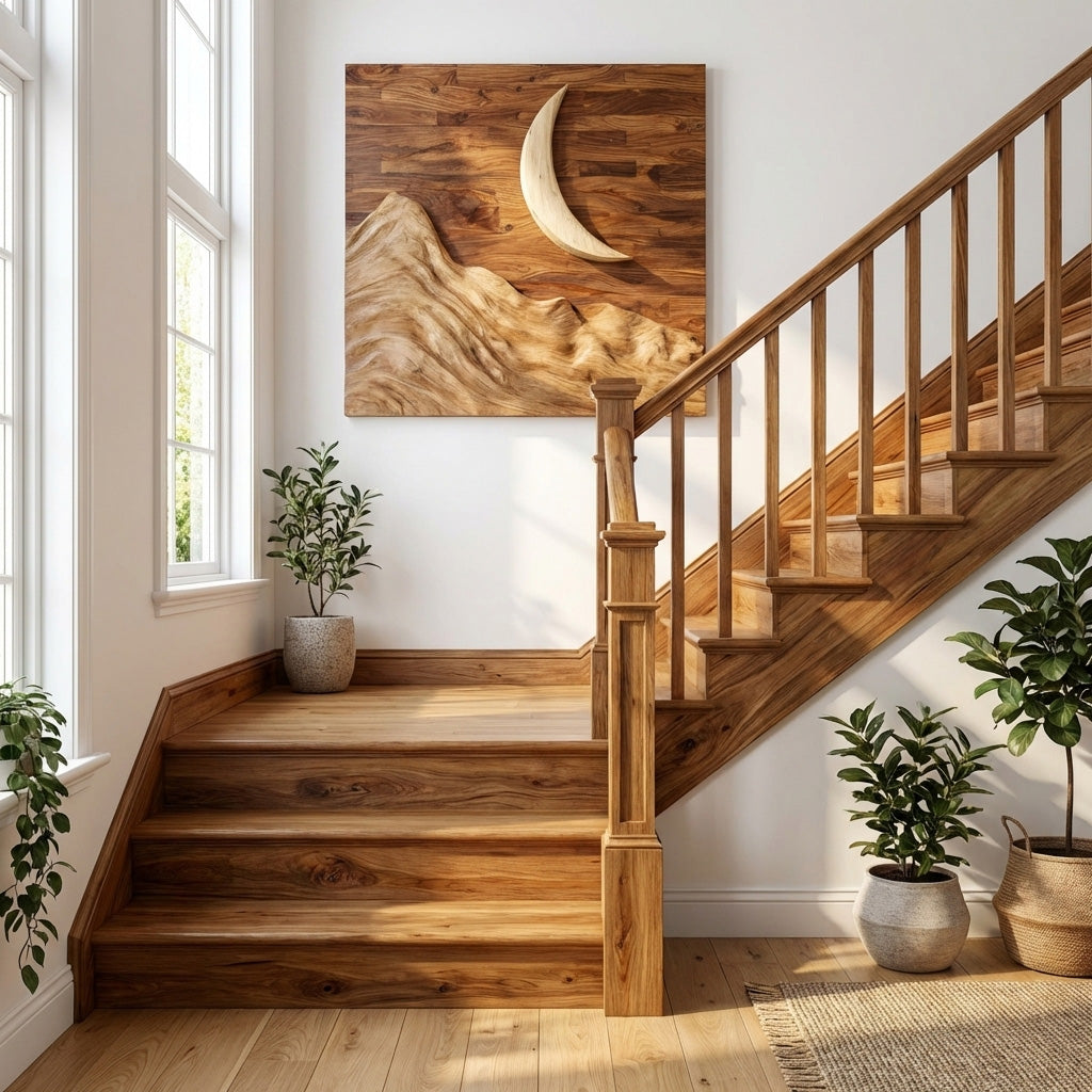 Contemporary Moon Over Mountains Wooden Wall Art For Home