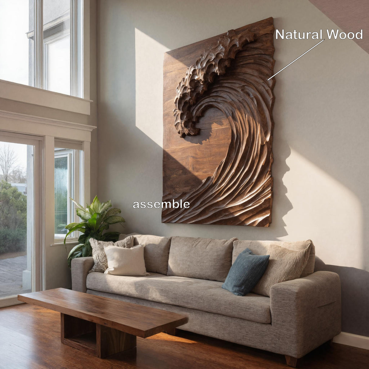 Hand Carved Wave Wall Art For Modern Living Room Decor